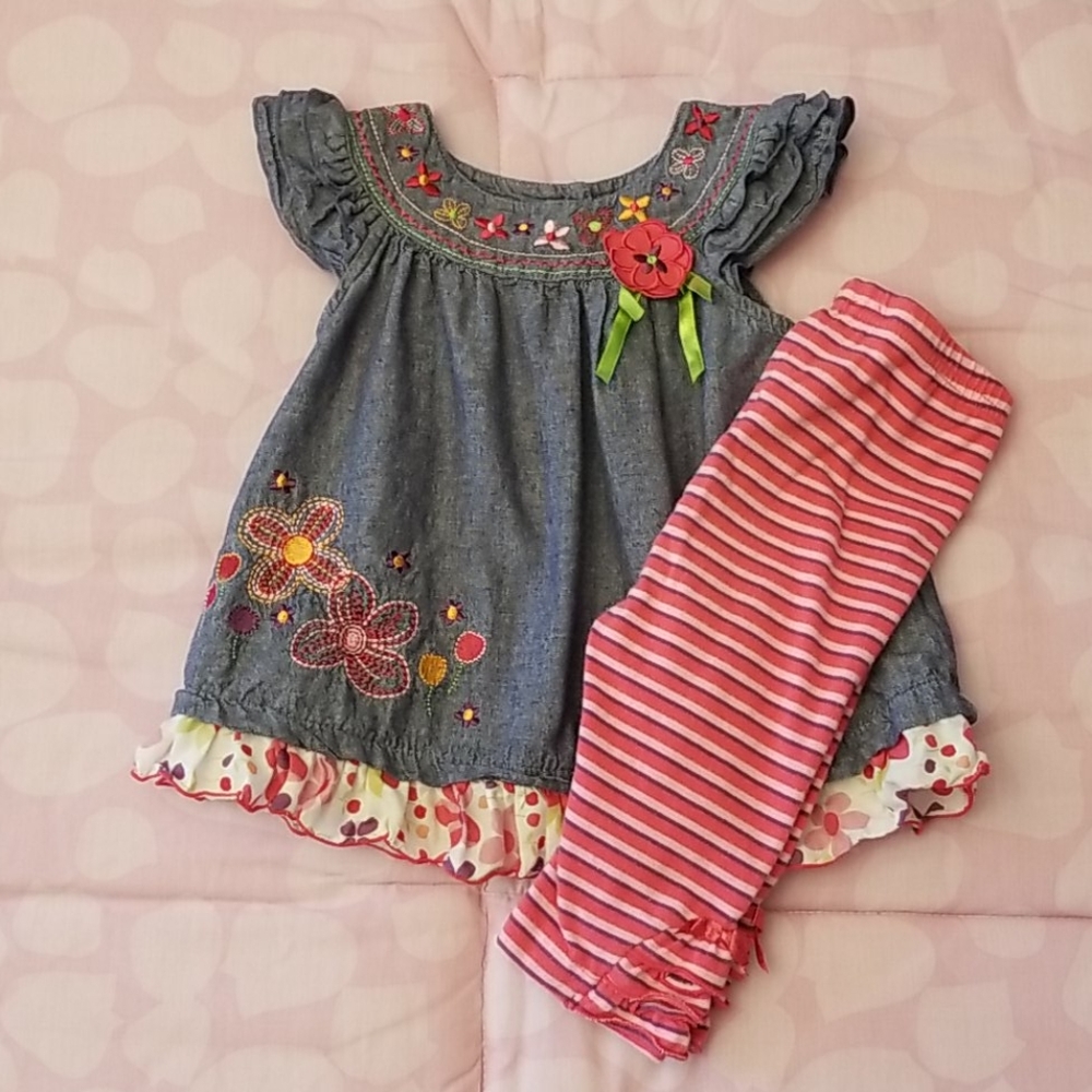 Baby Headquarters Embroidered Denim Top & Leggings
